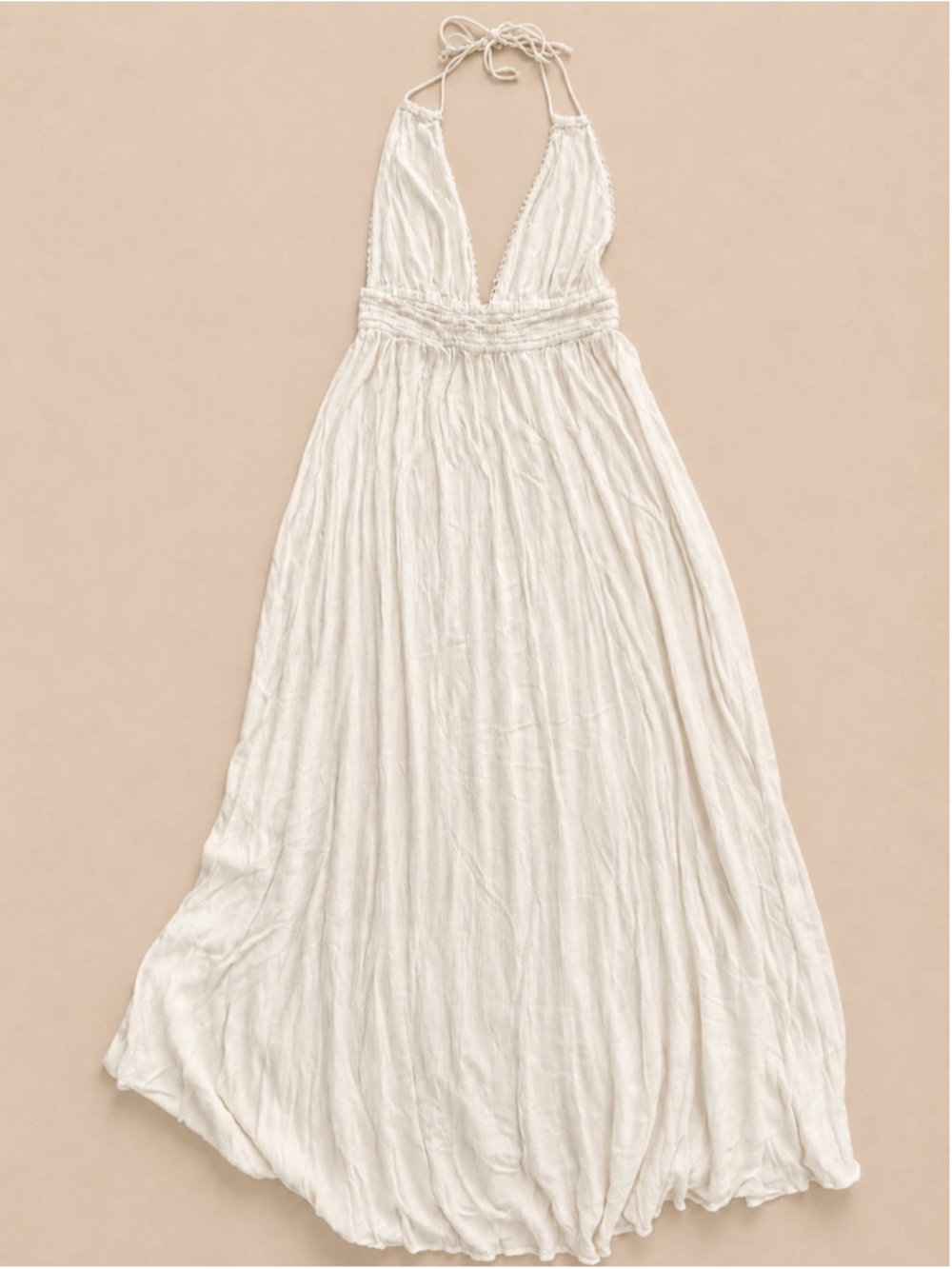 Forever 21 Contemporary Ivory Halter Maxi Dress Boho Beach Medium M - Picture 4 of 6